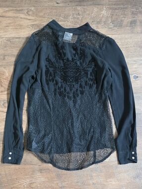 Harley Davidson Black Lace-Yoke Button Front Top